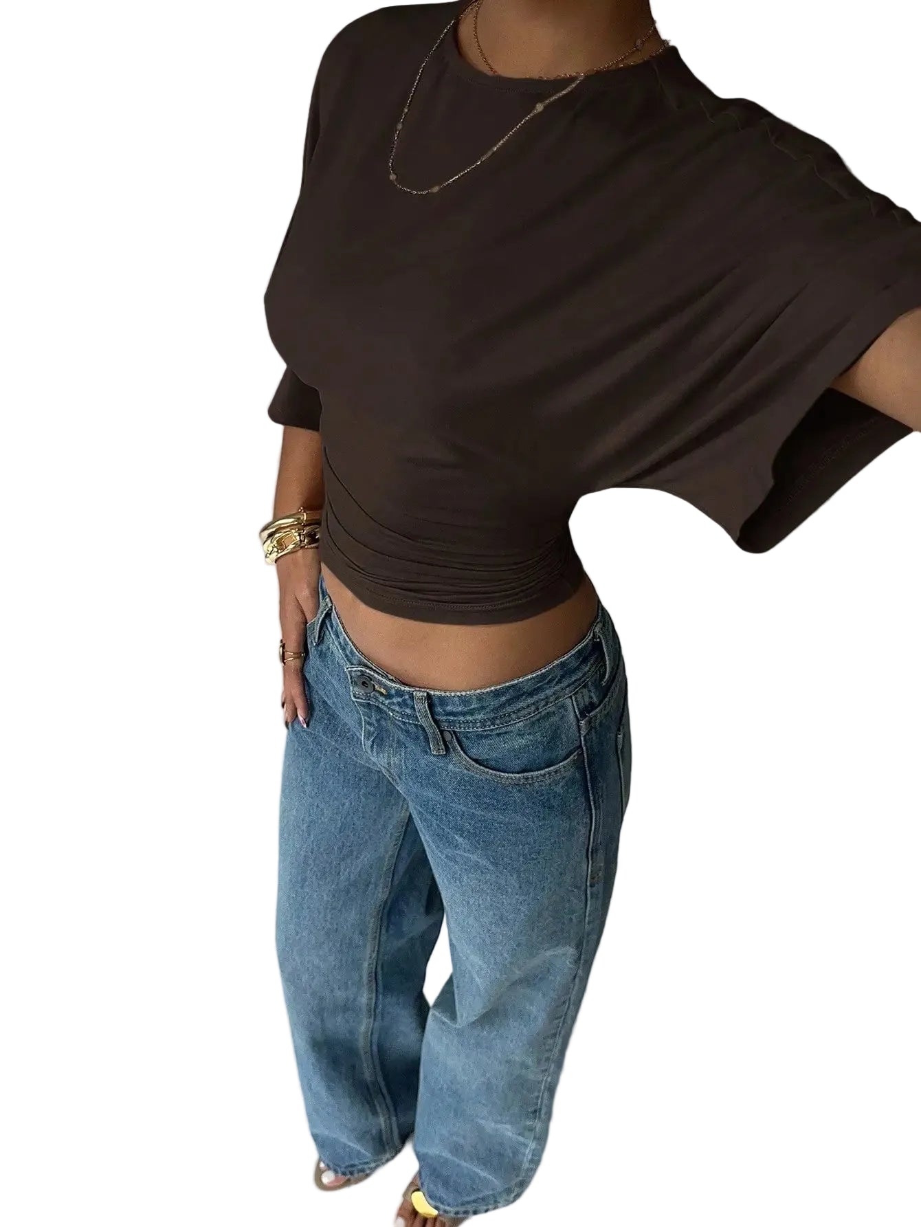 Batwing Sleeve Crop Tee with Relaxed Fit and Minimalist Casual Style