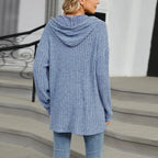 Women's Ribbed Knit Hooded Sweater with Relaxed Fit for Cozy Everyday Layering