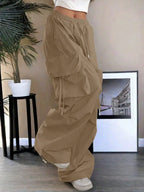 High Waist Cargo Pants with Flap Pockets Relaxed Wide Leg Streetwear Trousers