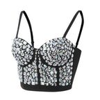 Rhinestone Embellished Bustier Corset Top with Structured Cups and Straps