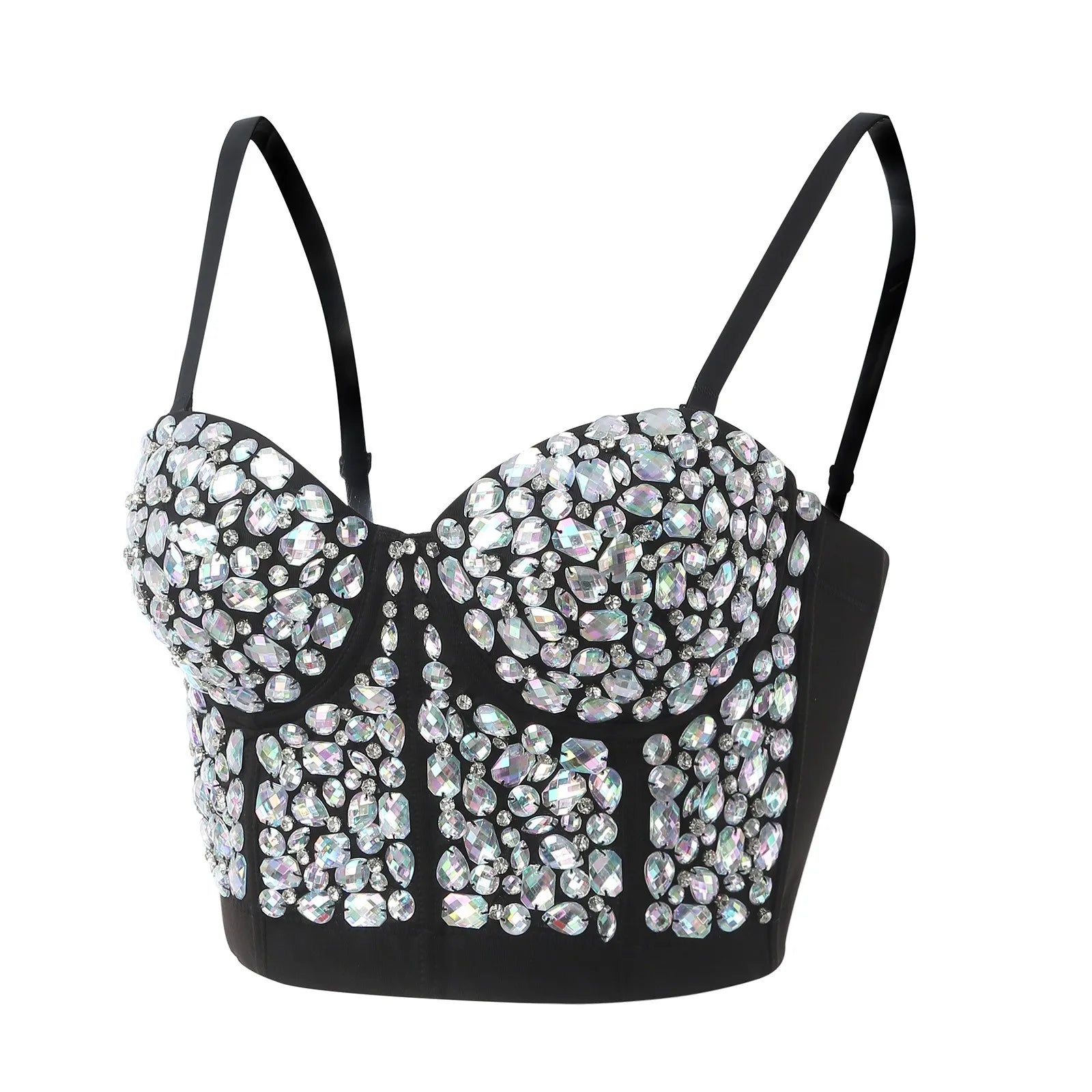 Rhinestone Embellished Bustier Corset Top with Structured Cups and Straps