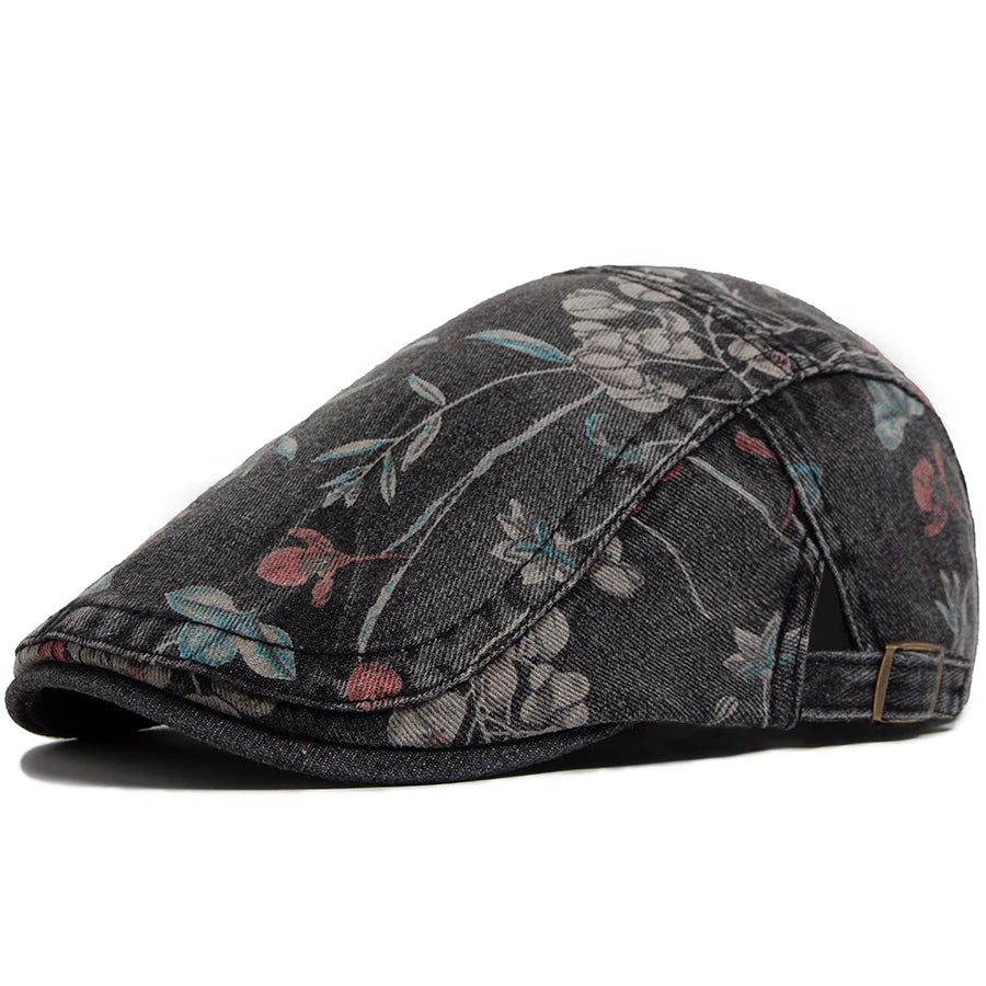 Vintage Floral Cotton Flat Cap for Casual Everyday Outdoor Heritage Fashion Style