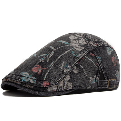 Vintage Floral Cotton Flat Cap for Casual Everyday Outdoor Heritage Fashion Style