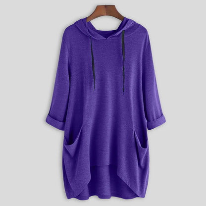 Relaxed Asymmetrical Hem Hooded Pullover for Casual Everyday Streetwear