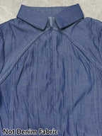 Chic Blue Chambray-Style Mini Dress with Voluminous Puff Sleeves