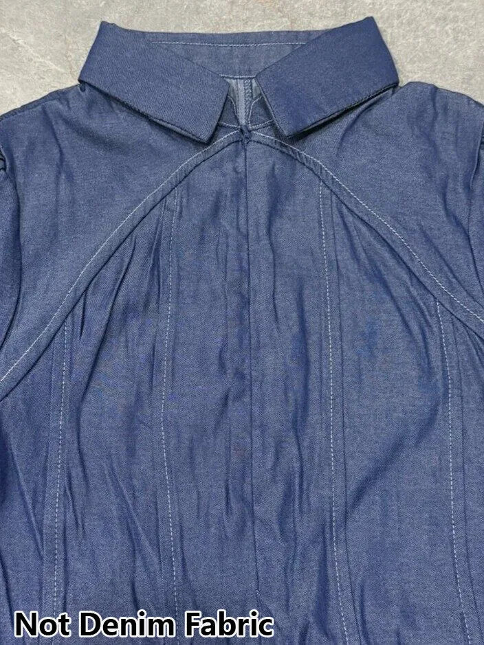 Chic Blue Chambray-Style Mini Dress with Voluminous Puff Sleeves