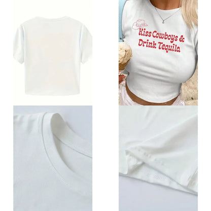Western Inspired Graphic Crop Tee with Fitted Baby Tee Streetwear Style