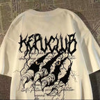 Dark Graphic Streetwear Cotton T-Shirt With Oversized Urban Artwork Style