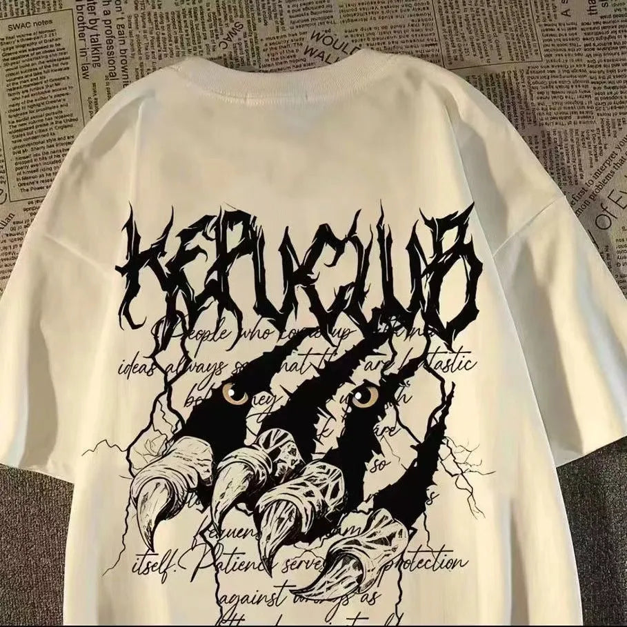 Dark Graphic Streetwear Cotton T-Shirt With Oversized Urban Artwork Style
