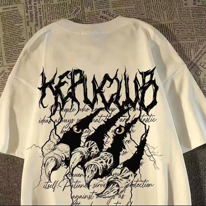 Dark Graphic Streetwear Cotton T-Shirt With Oversized Urban Artwork Style