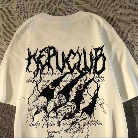 Dark Graphic Streetwear Cotton T-Shirt With Oversized Urban Artwork Style
