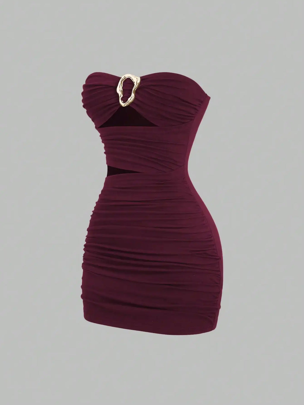 Strapless Ruched Bodycon Mini Dress with Metallic Accent Contemporary Silhouette