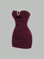 Strapless Ruched Bodycon Mini Dress with Metallic Accent Contemporary Silhouette