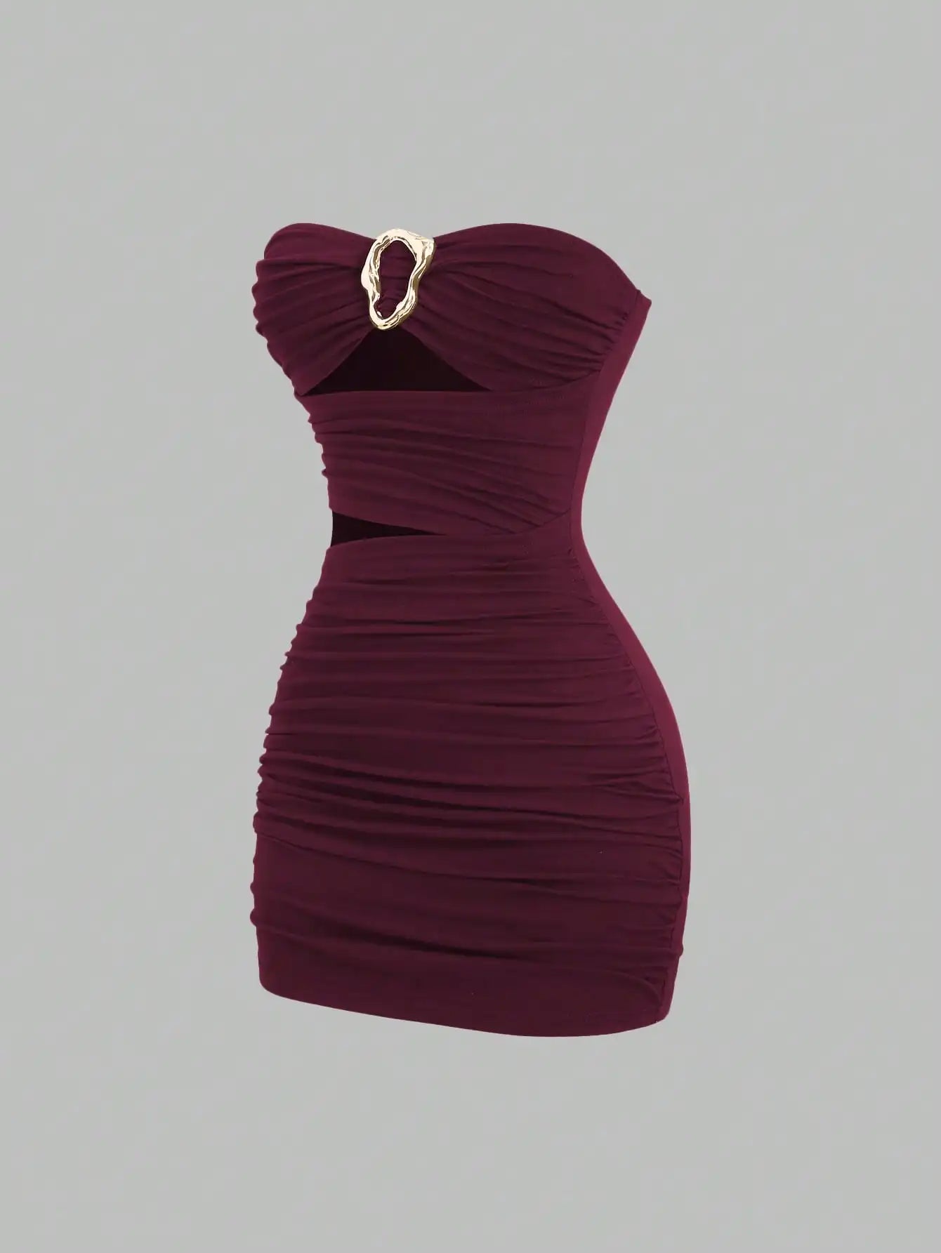 Strapless Ruched Bodycon Mini Dress with Metallic Accent Contemporary Silhouette