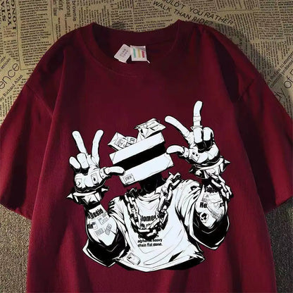 Urban Figure Graphic Streetwear Cotton T-Shirt With Printed Artwork Style