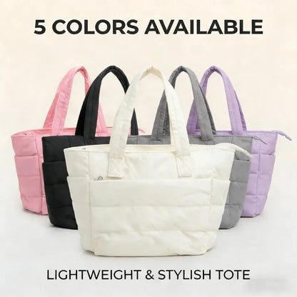 Quilted Cotton Laptop Tote Bag with Multiple Pockets Large Capacity Shoulder Carry