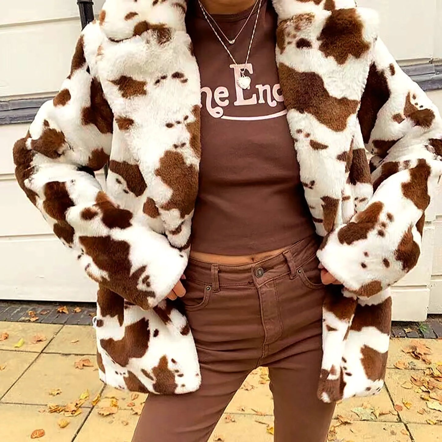 Women's Plush Animal Print Faux Fur Jacket Relaxed Casual Statement Winter Outerwear