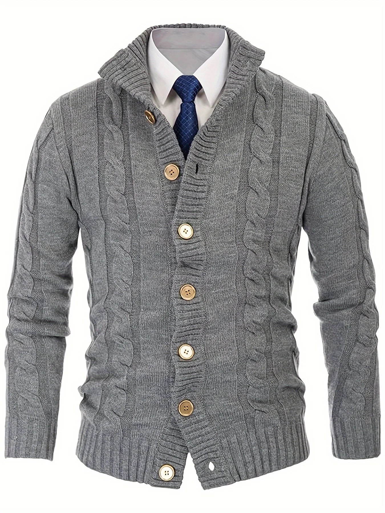Men's Cable Knit Button Front Cardigan Sweater with Casual Relaxed Fit