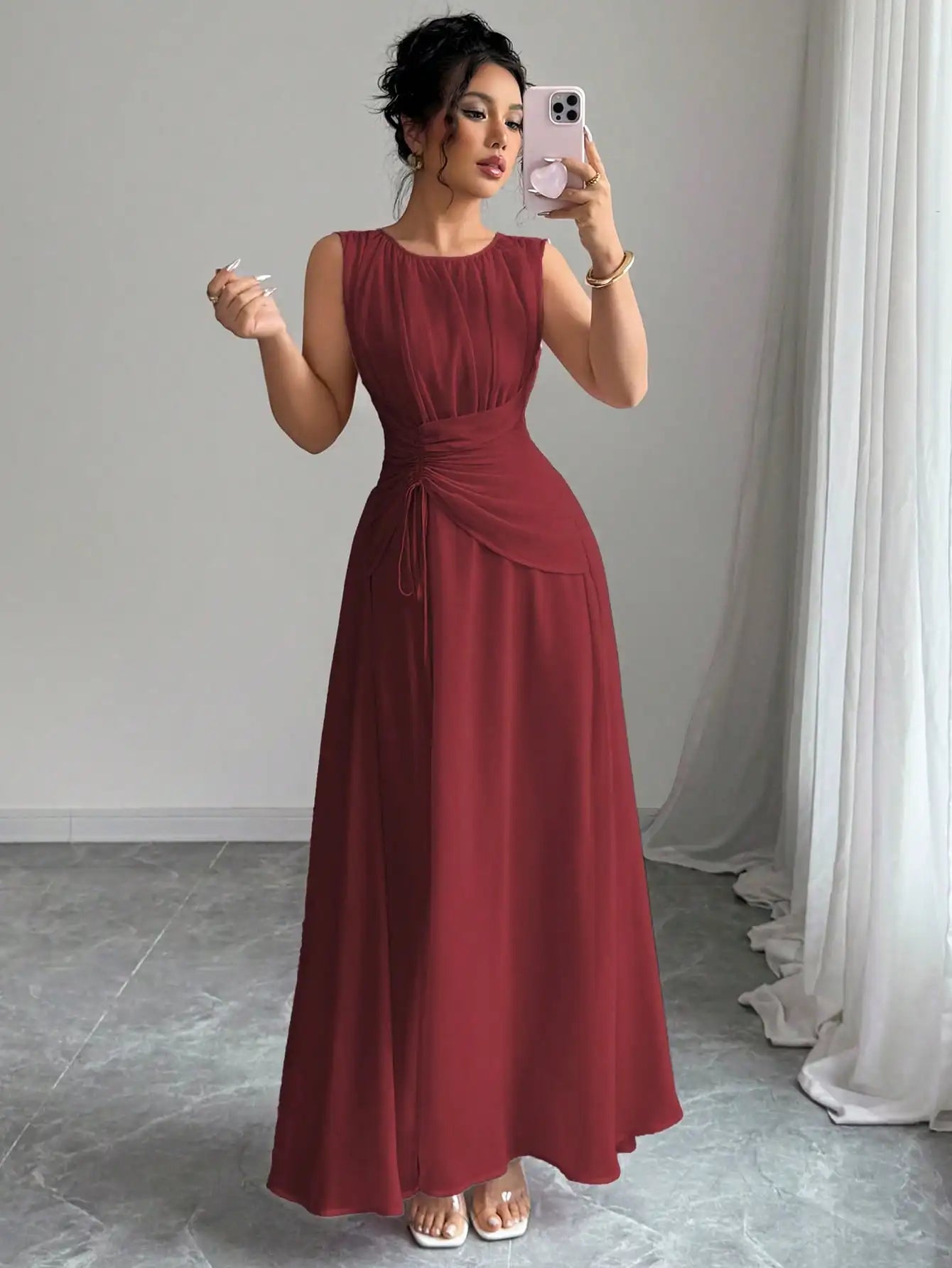 Sleeveless Chiffon Maxi Dress with Flowing A-Line Silhouette and Soft Drape