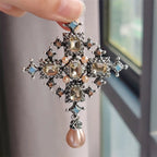 Baroque Cross Statement Brooch with Ornate Pendant Detail