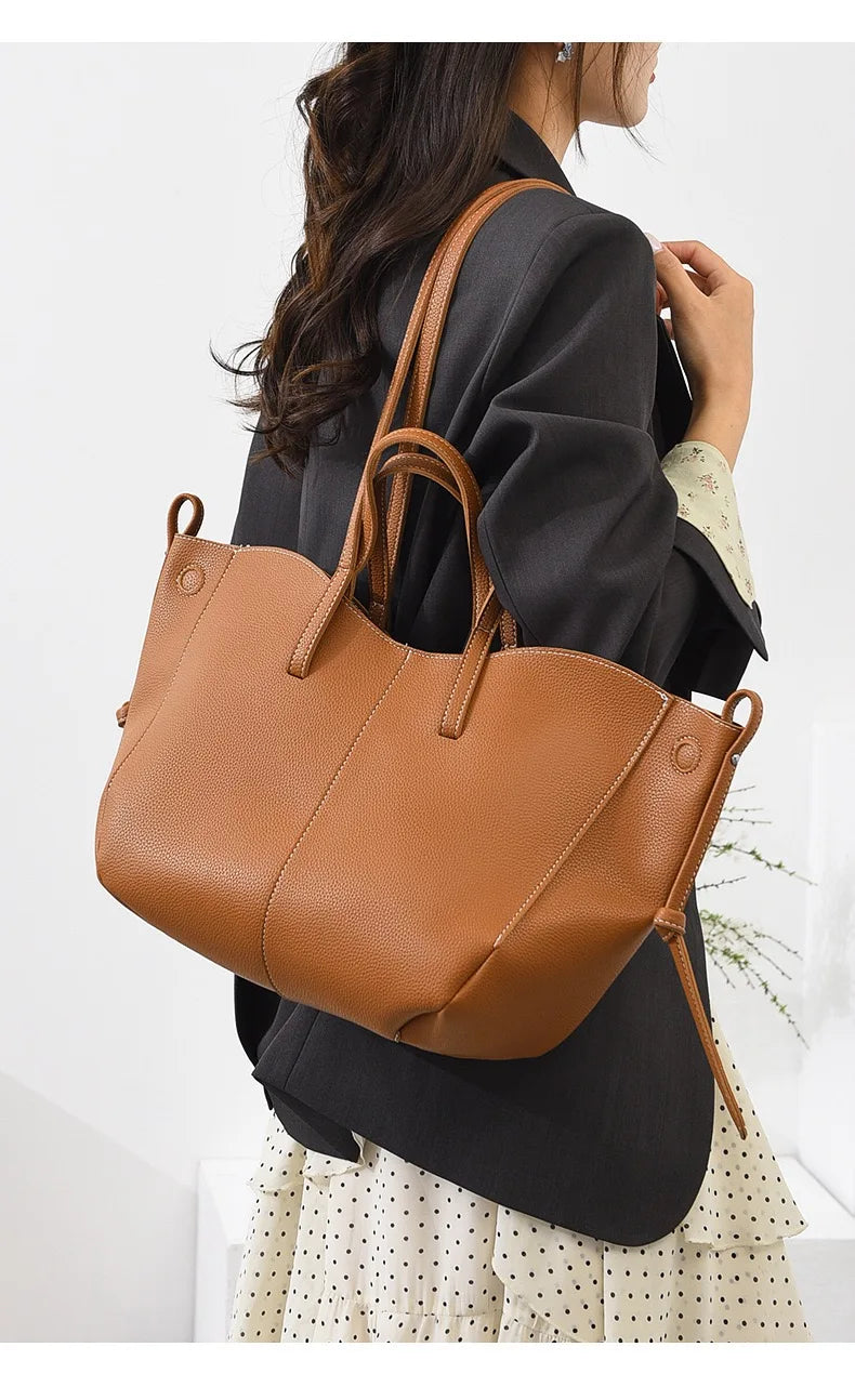 Minimal Faux Leather Tote Bag Set with Crossbody Companion Bag