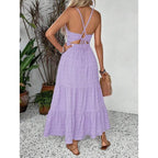 Textured Back Strap Tiered Maxi Dress with Flowy Frill Hem Design