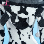 Women's Hooded Plush Zip-Up Bodysuit Romper with Animal Print Pattern and Soft Texture