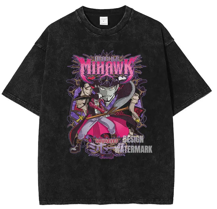 Dark Manga Streetwear Oversized Graphic Vintage Washed Casual T-Shirt