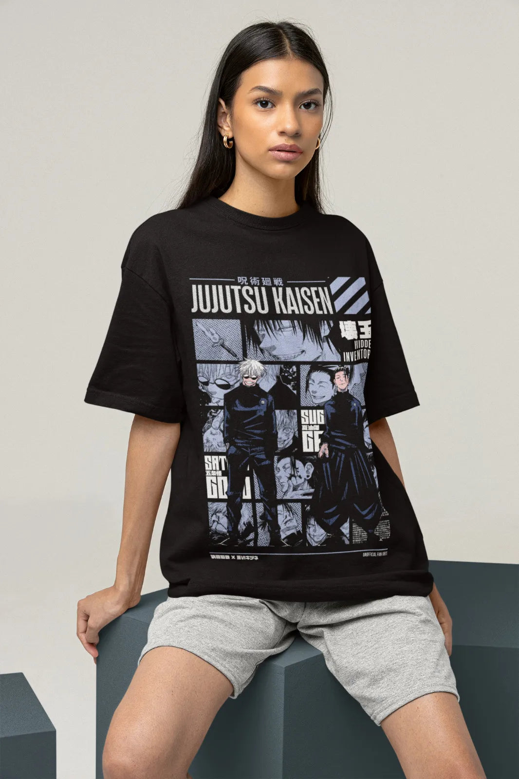 Goth Retro Manga Streetwear Tee with Dark Panel Graphic Design