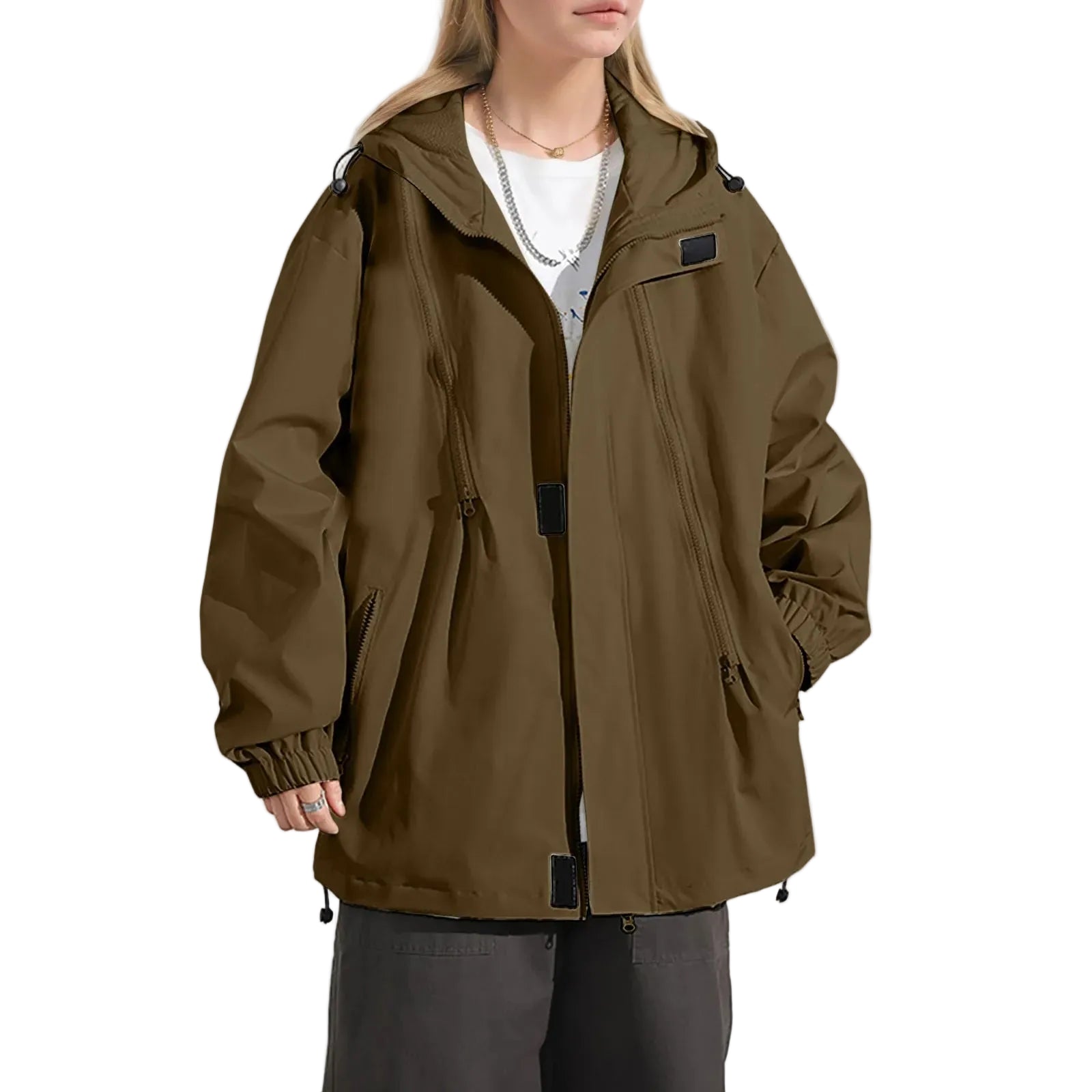 Women's Lightweight Hooded Windbreaker Jacket with Relaxed Utility Streetwear Layering Style