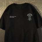 Oversized Gothic Crest Graphic Cotton T-Shirt with Vintage Streetwear Artwork