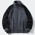 Men's Stand Collar Full Zip Fleece Jacket with Utility Pockets for Modern Streetwear Style