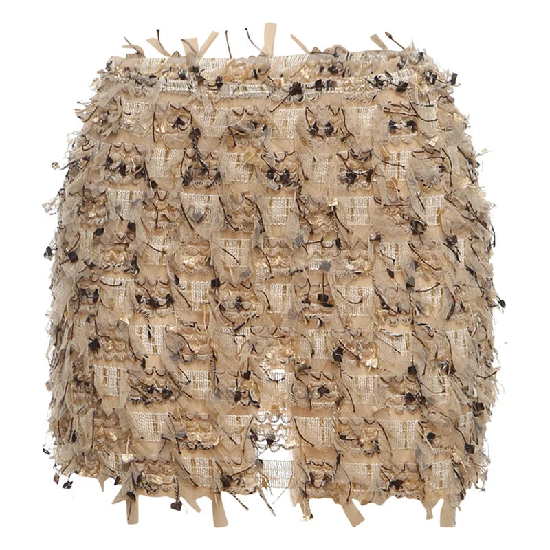 Textured Fringe Mini Skirt with Layered Tassel Festival Fashion Design