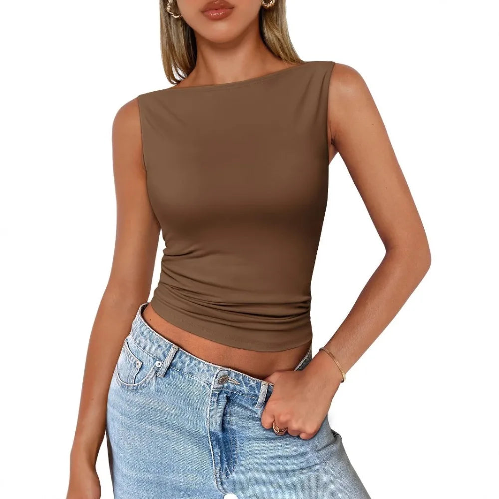 Women's Sleeveless Backless Fitted Tank Top for Minimalist Casual Streetwear Summer Fashion Style