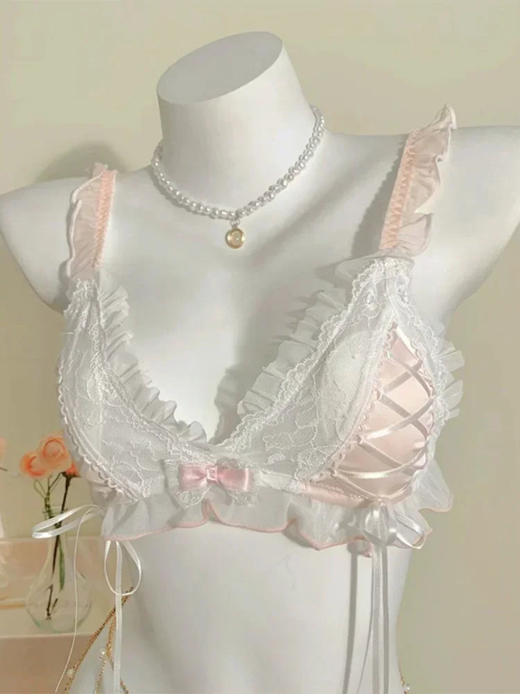 Delicate Lace Triangle-Cup Lingerie Set with Adjustable-Strap Bra and Matching Feminine Brief