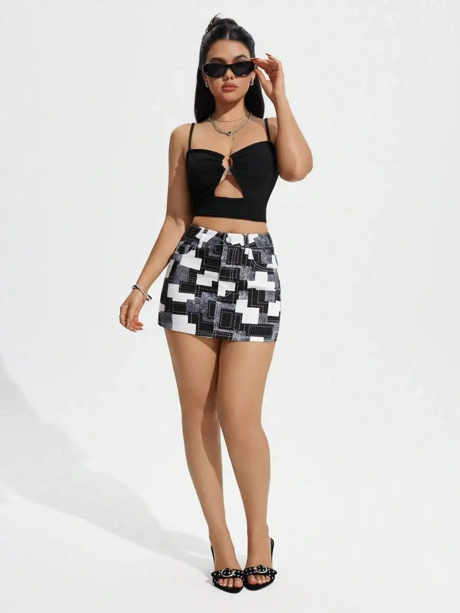 High Rise Acid Wash Denim Mini Skirt with Streamlined Y2K Silhouette