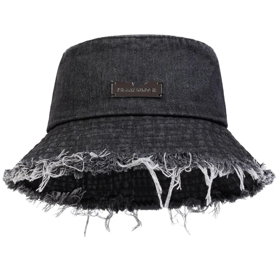 Distressed Denim Bucket Hat Frayed Brim Casual Streetwear Fisherman Outdoor Cap