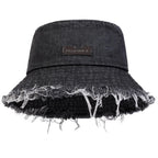 Distressed Denim Bucket Hat Frayed Brim Casual Streetwear Fisherman Outdoor Cap