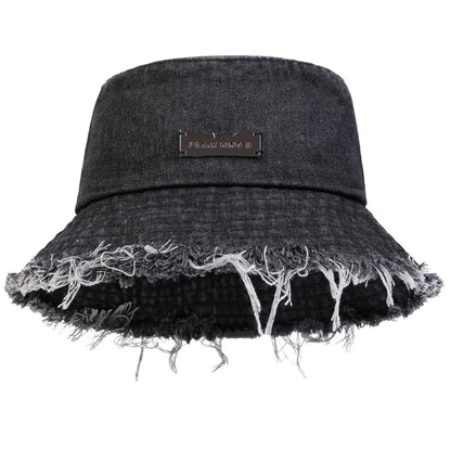 Distressed Denim Bucket Hat Frayed Brim Casual Streetwear Fisherman Outdoor Cap
