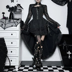 Layered Gothic Mini Dress with Mesh Sleeves and Alternative Fashion Details