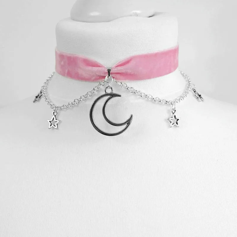Crescent Moon Tattoo Choker for Witchy Gothic Alternative Fashion Styling
