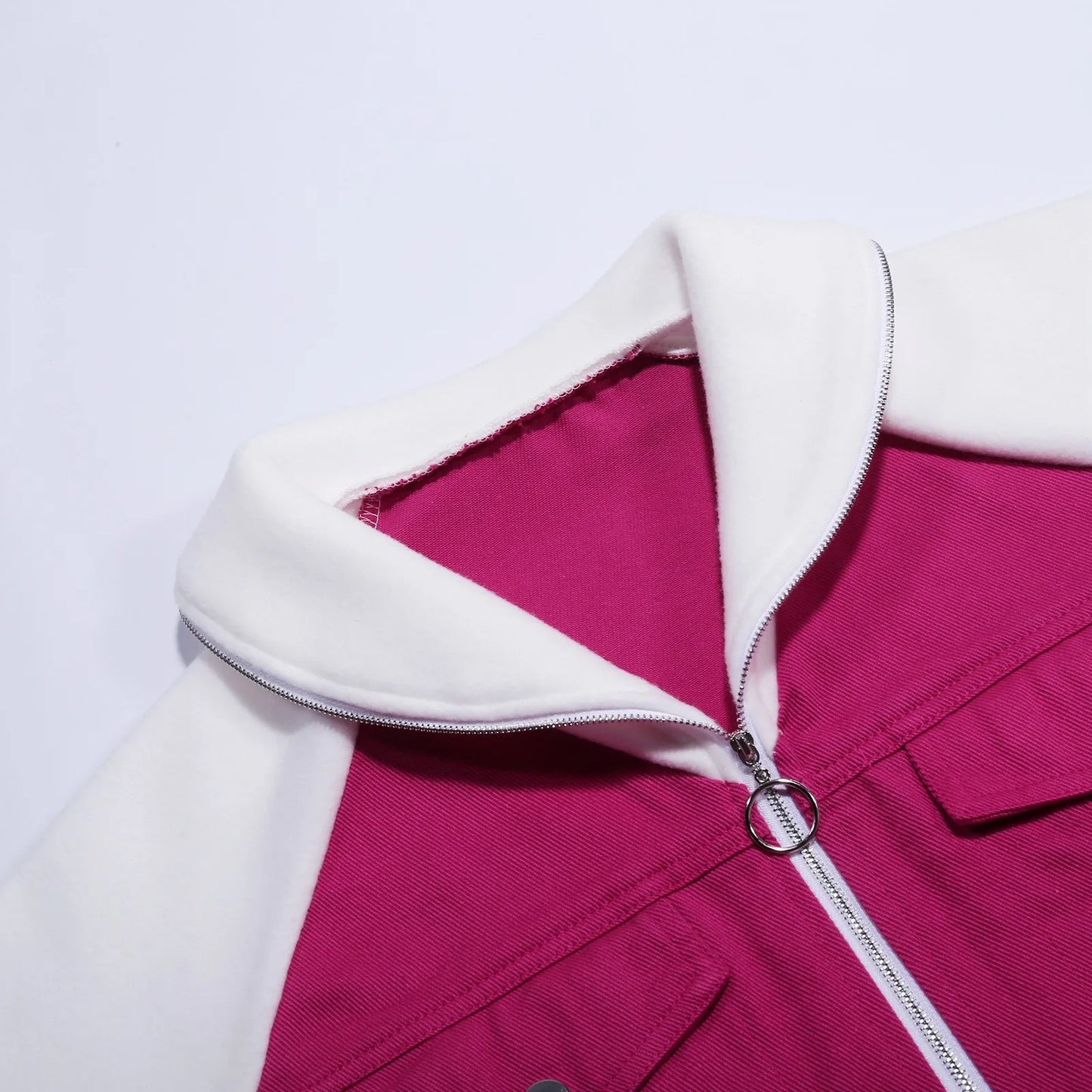 Women's Patchwork Denim Contrast Sleeve Button-Up Casual Streetwear Jacket
