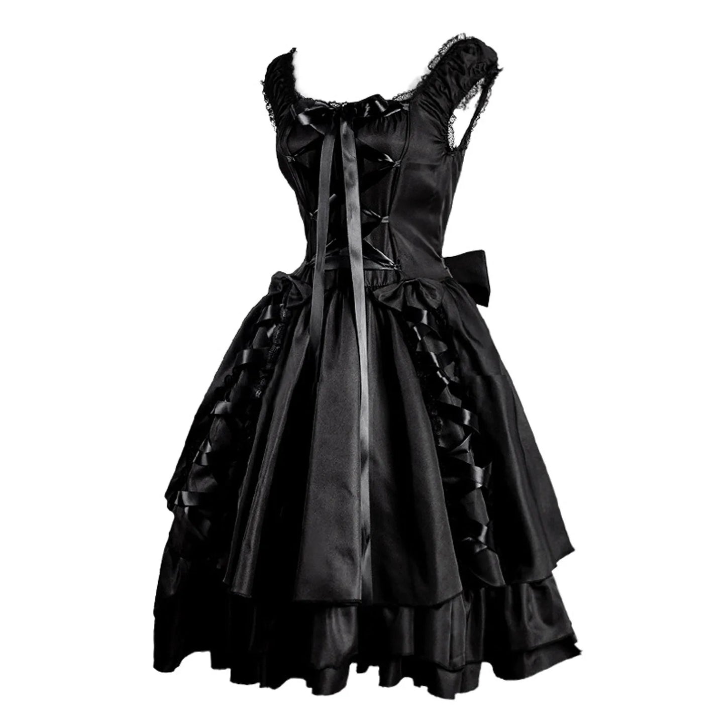 Layered Gothic Corset Dress with Dramatic Ruffle Skirt