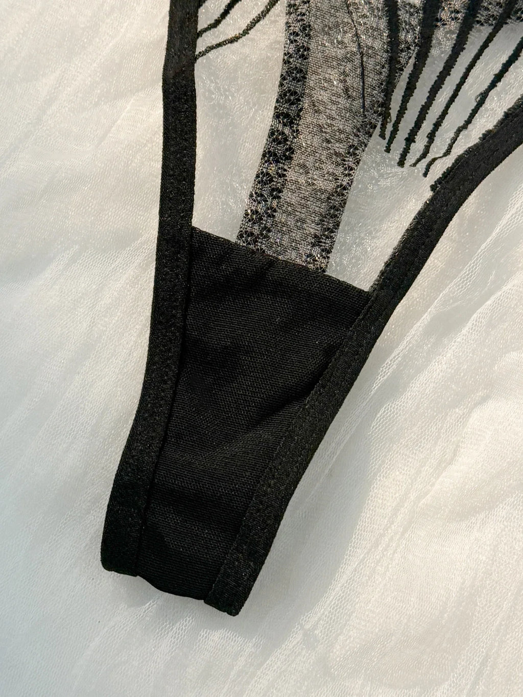 Bold Architectural Black Mesh and Embroidered Line Lingerie Set