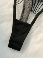 Bold Architectural Black Mesh and Embroidered Line Lingerie Set