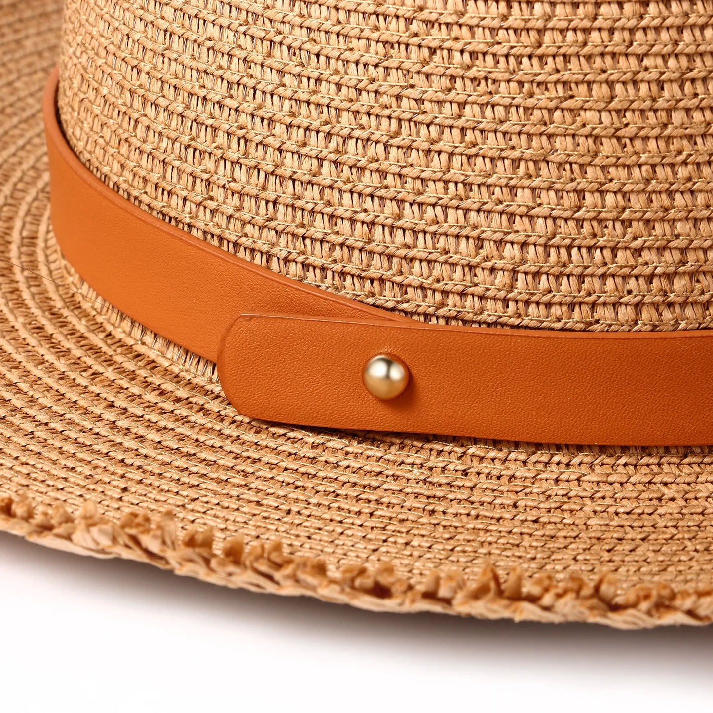 Wide Brim Raffia Straw Fedora Hat with Decorative Band for Beach and Summer Travel