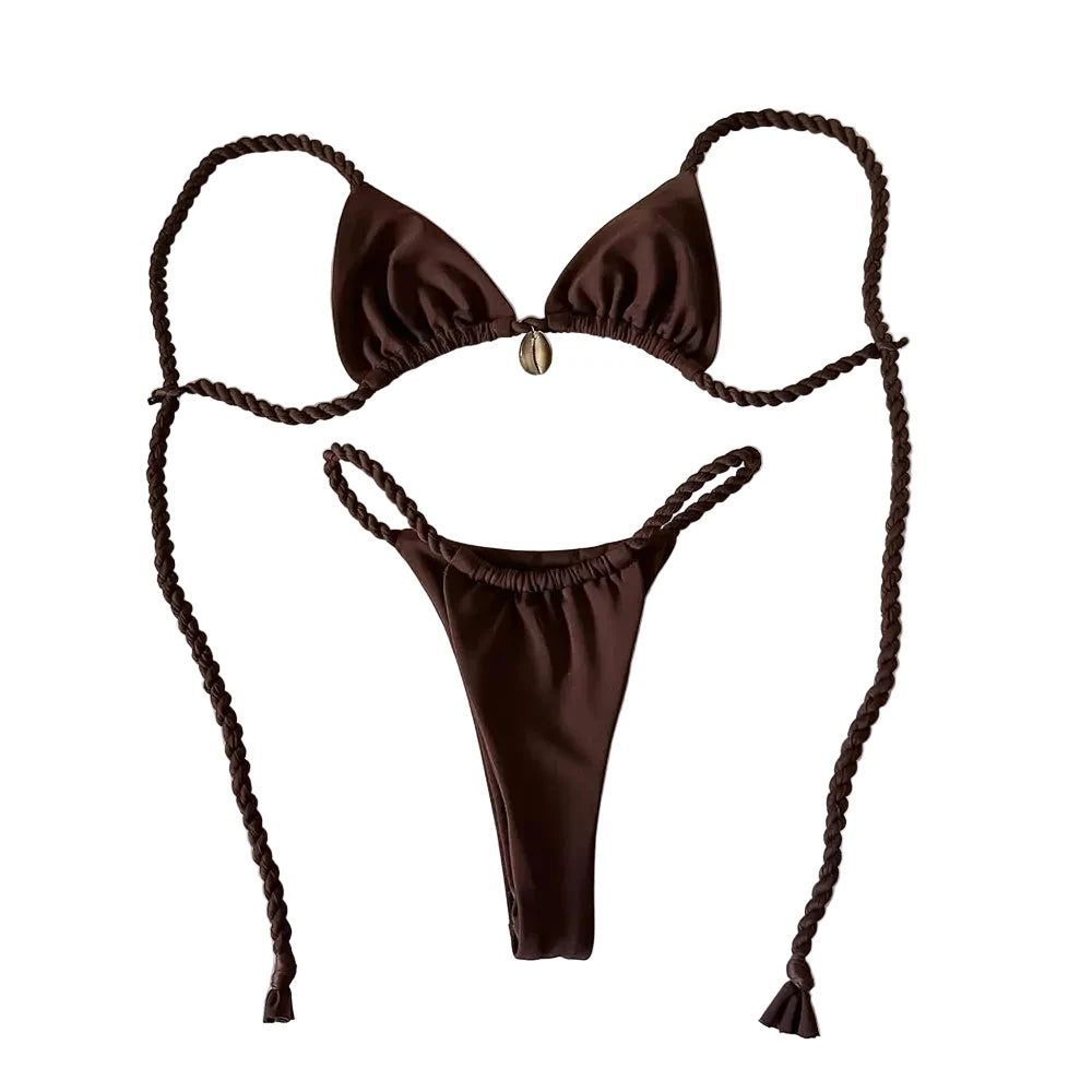 Dark Espresso Triangle Micro Bikini with Braided String Straps
