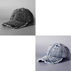 Vintage Washed Denim Baseball Cap with Distressed Frayed Finish for Casual Streetwear Style