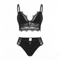 Gothic Black Lace Plunge Bralette Set with Silver Cross Pendants