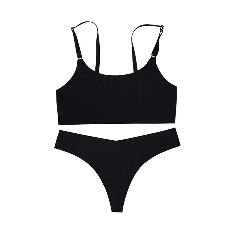 Seamless Square-Neck Minimalist Bralette and High-Leg Brazilian Thong Set